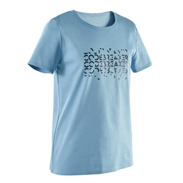 DOMYOS Polera niños algodón - Básica azul vaquero con estampado