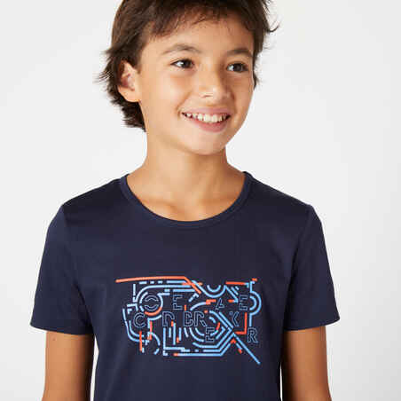 Camiseta gimnasia manga corta básica algodón Niños Domyos azul