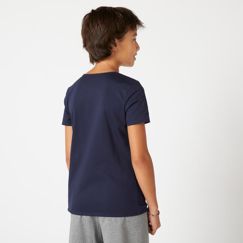 T-shirt bambino ginnastica 100 cotone 100% blu con stampa
