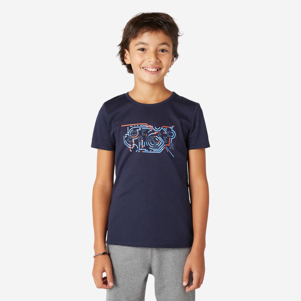 Playera de algodón para niños - Básica - Azul denim con estampado 