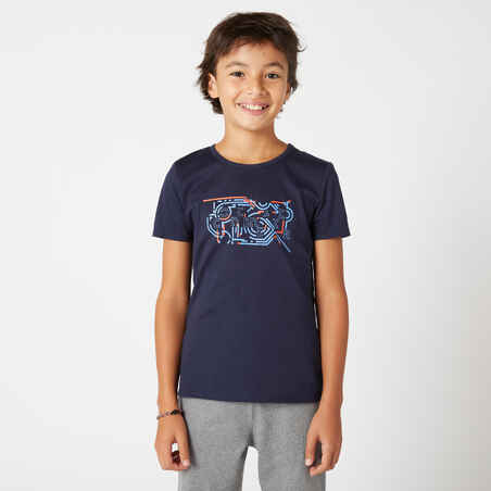 Playera niños algodón - Básica azul marino con estampado 