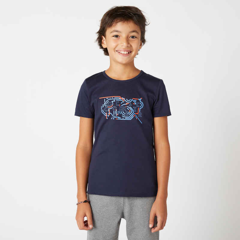 T-Shirt Basic Baumwolle Kinder marineblau mit Print