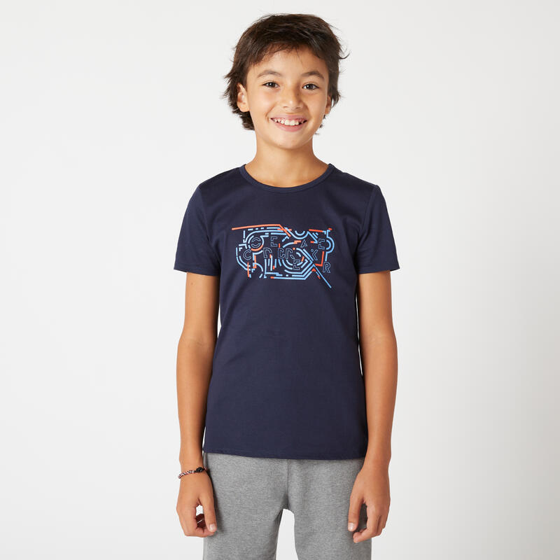 T-shirt bambino ginnastica 100 blu con stampa