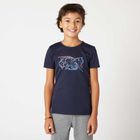 T-shirt enfant coton - Basique bleu marine avec imprimé