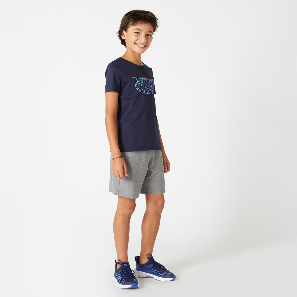 Polera niños algodón - Básica azul vaquero con estampado 