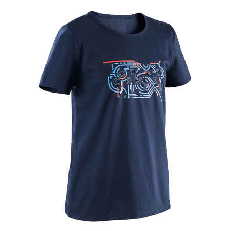 Camiseta de fitness manga corta para Niño Domyos 100 azul oscuro