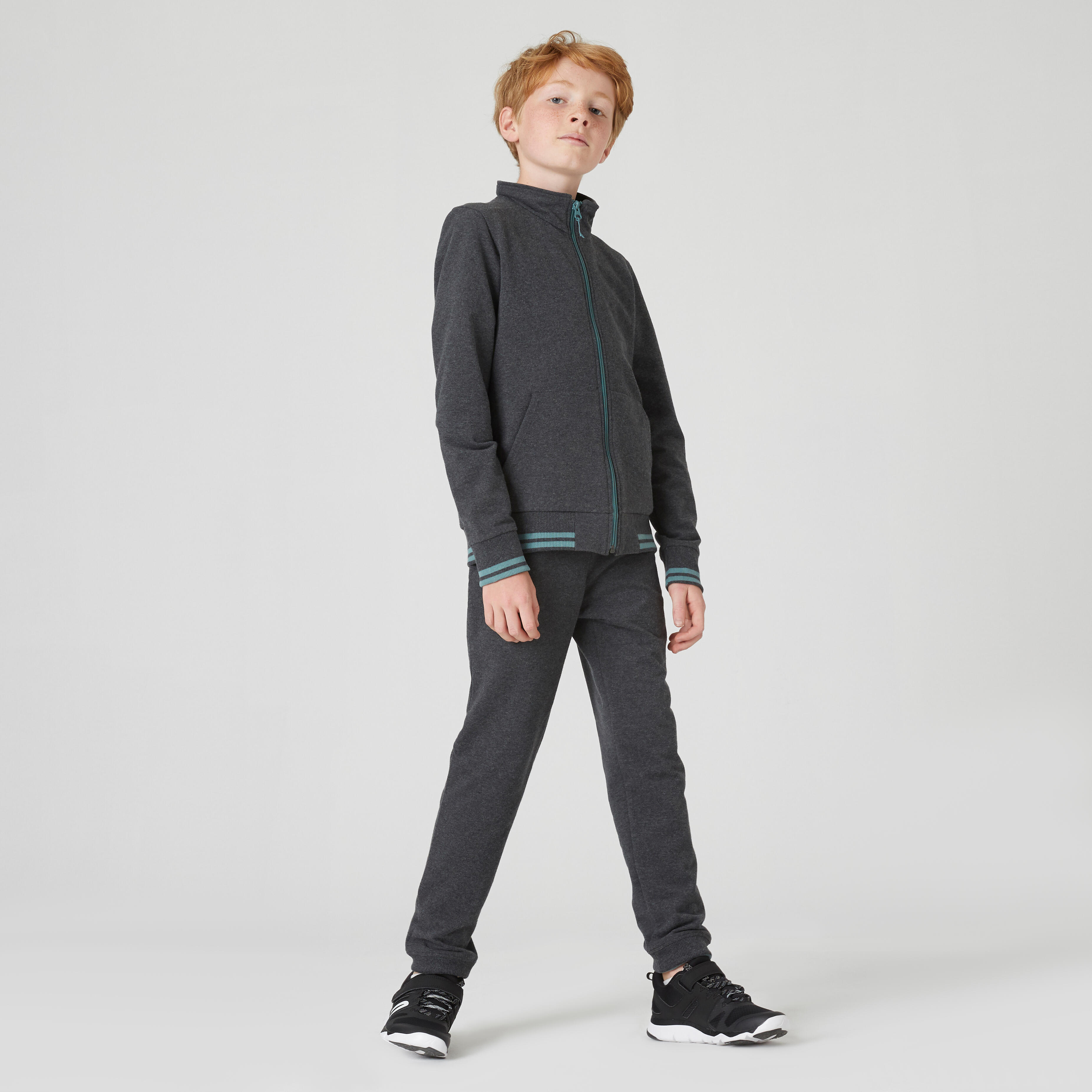 Kids Warm Tracksuit 500 Dark Mottled Grey DecathlonB2B
