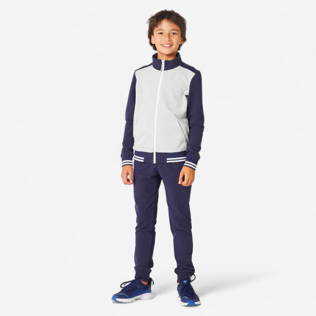 Kids' Warm Tracksuit 500 - Grey/Navy Jacket, Navy Bottoms