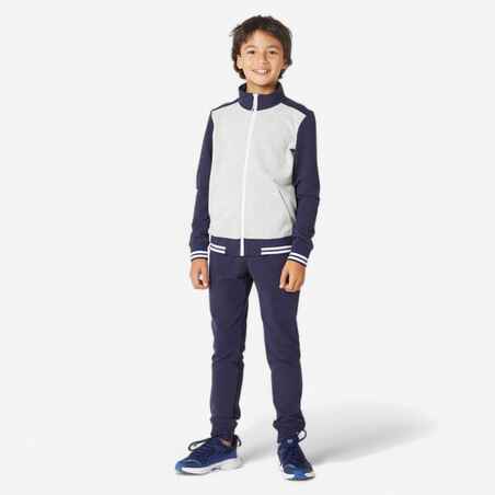 Kids' Warm Tracksuit 500 - Grey/Navy Jacket, Navy Bottoms