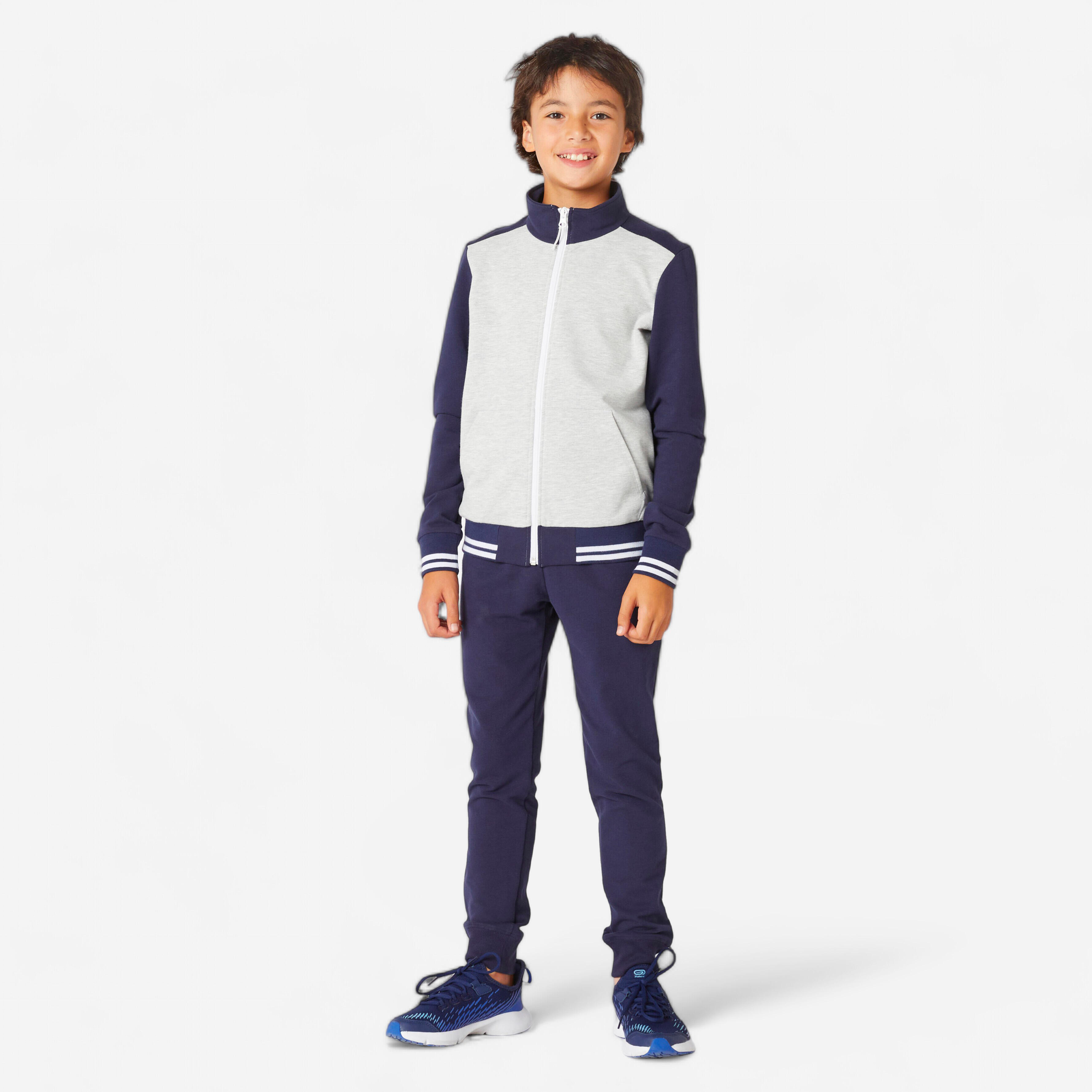 Surv tement chaud enfant 500 veste grise et marine pantalon