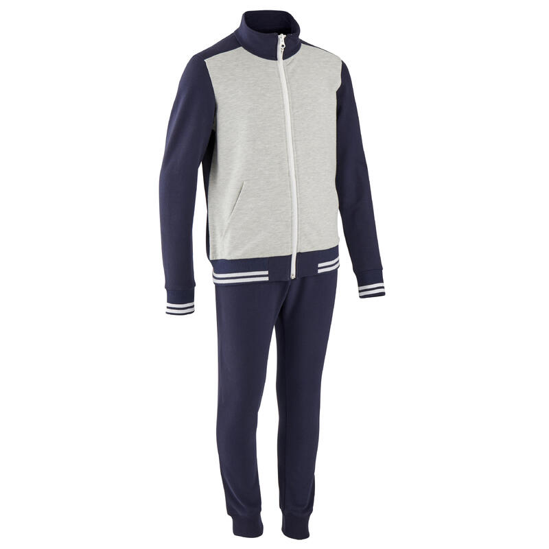 Kids' Warm Tracksuit 500 - Grey/Navy Jacket, Navy Bottoms