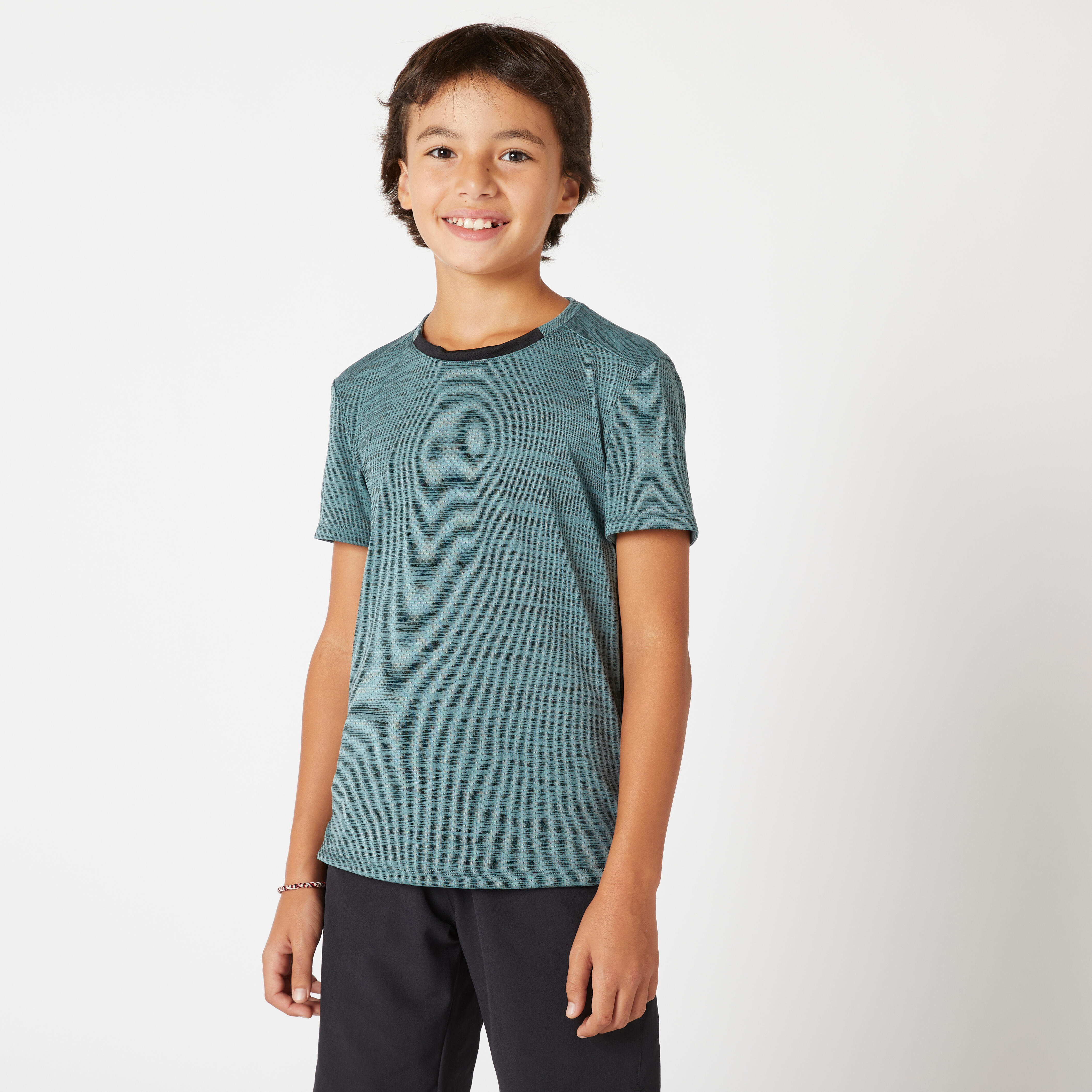 Kaos Olahraga Breathable Anak-Anak S500 - Khaki tampak depan