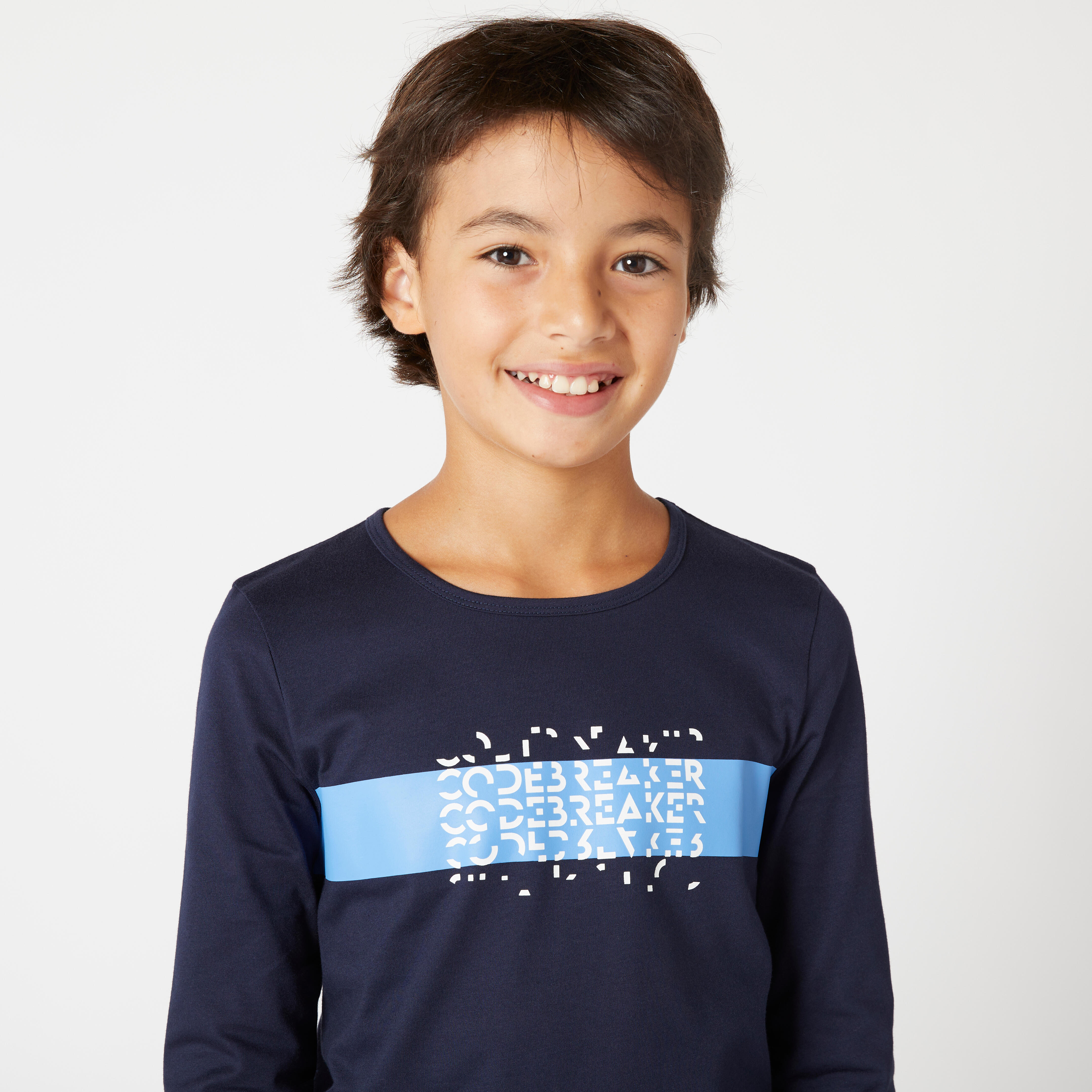 Boys Long-Sleeved Cotton T-Shirt Basic - Navy Blue Print