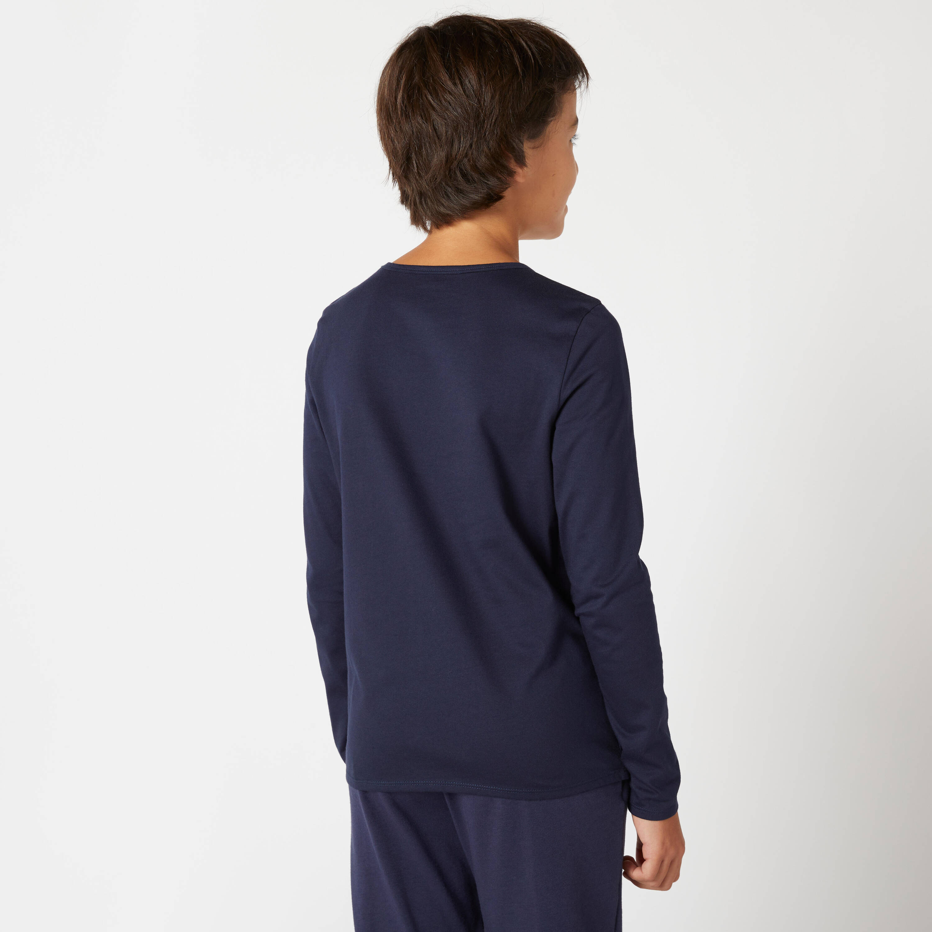 Boys Long-Sleeved Cotton T-Shirt Basic - Navy Blue Print -  2