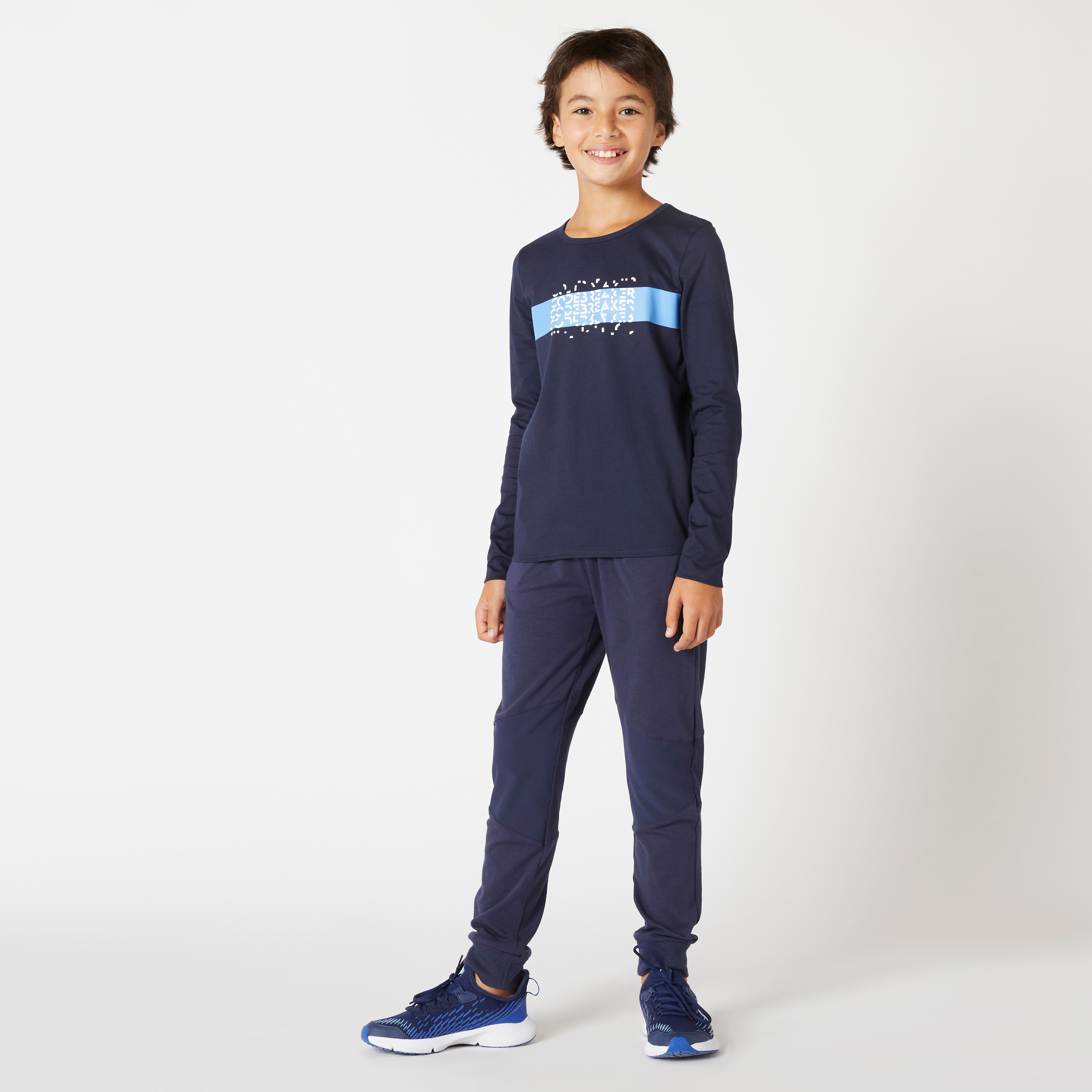 Boys Long-Sleeved Cotton T-Shirt Basic - Navy Blue Print