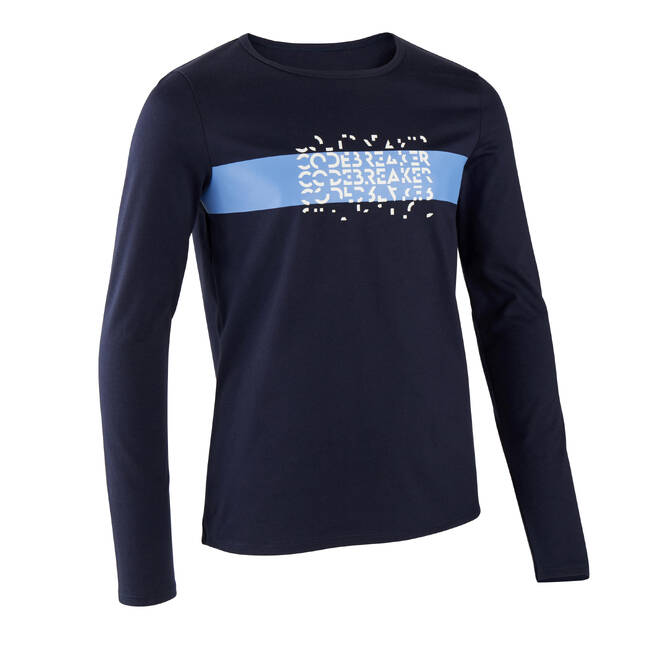Boys Long-Sleeved Cotton T-Shirt Basic - Navy Blue Print