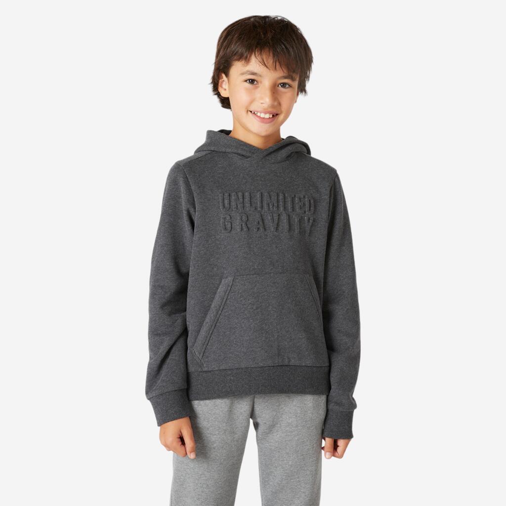 Kids' unisex warm hooded sweatshirt 500 - dark mottled grey print