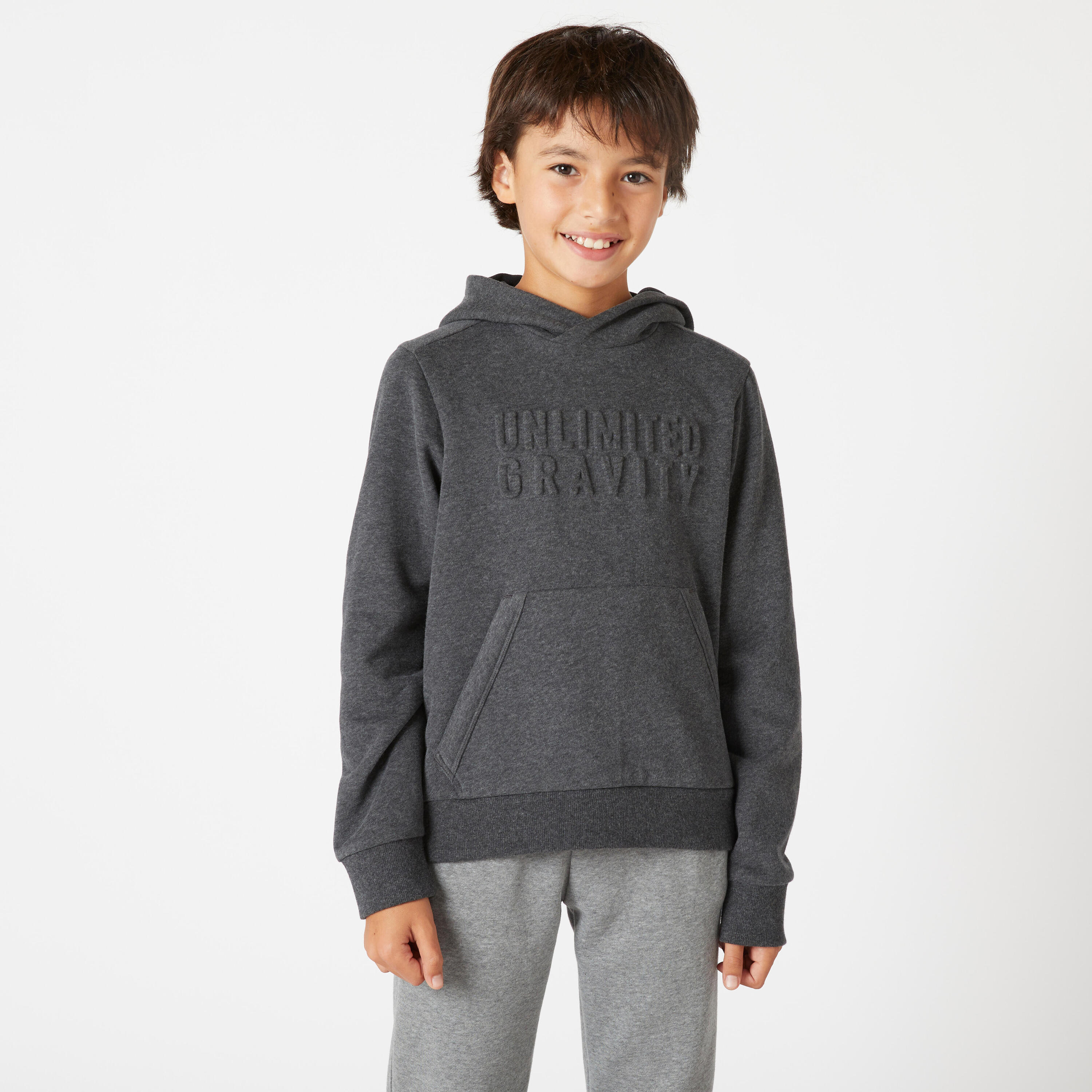 Kids' Cotton Hooded Sweatshirt - Dark Grey Print 1/6