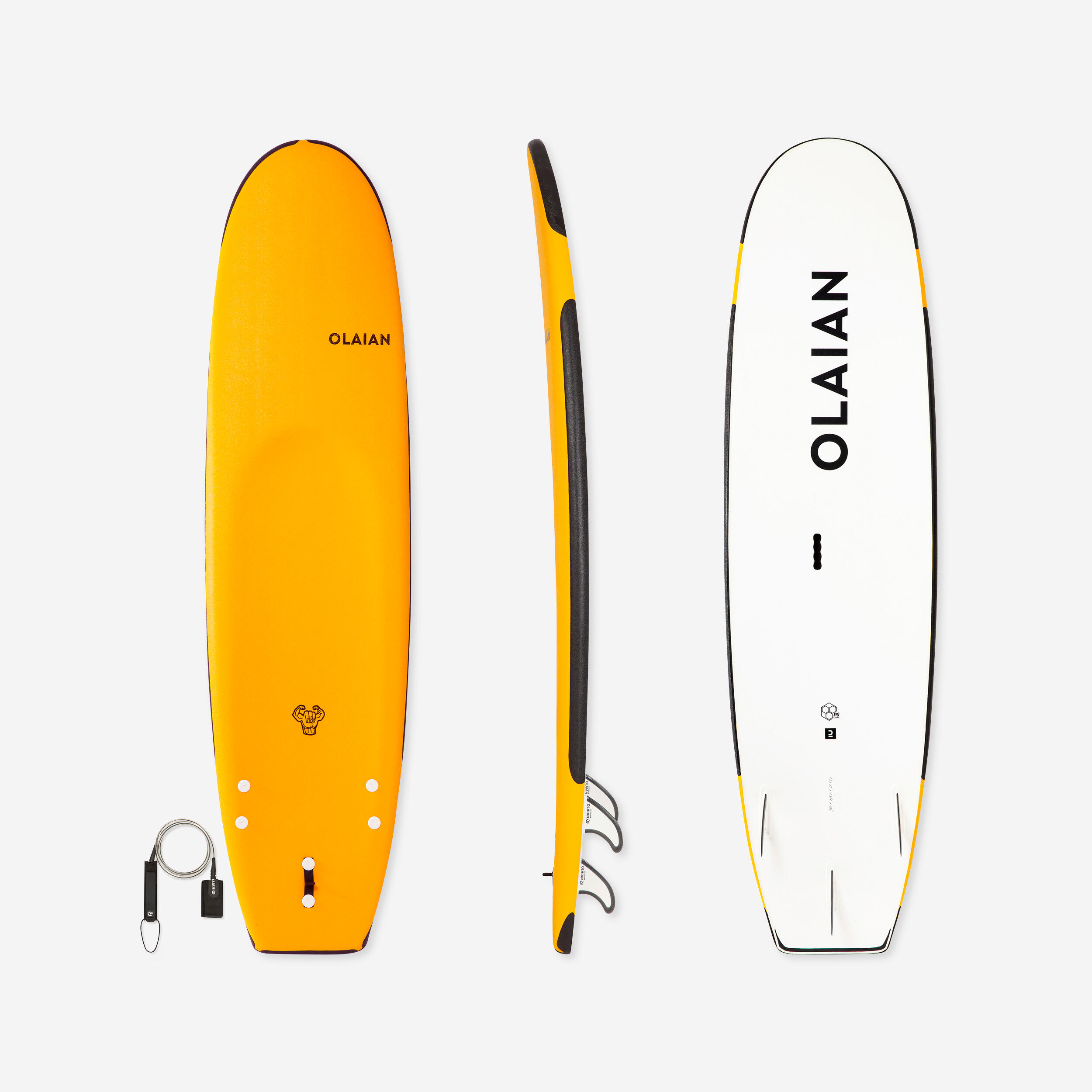 84 L Reinforced Foam Surfboard with Leash - 100 Yellow - OLAIAN