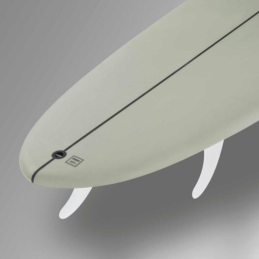 Tabla de surf híbrida de 8' con 3 quillas Olaian Surf 500 gris