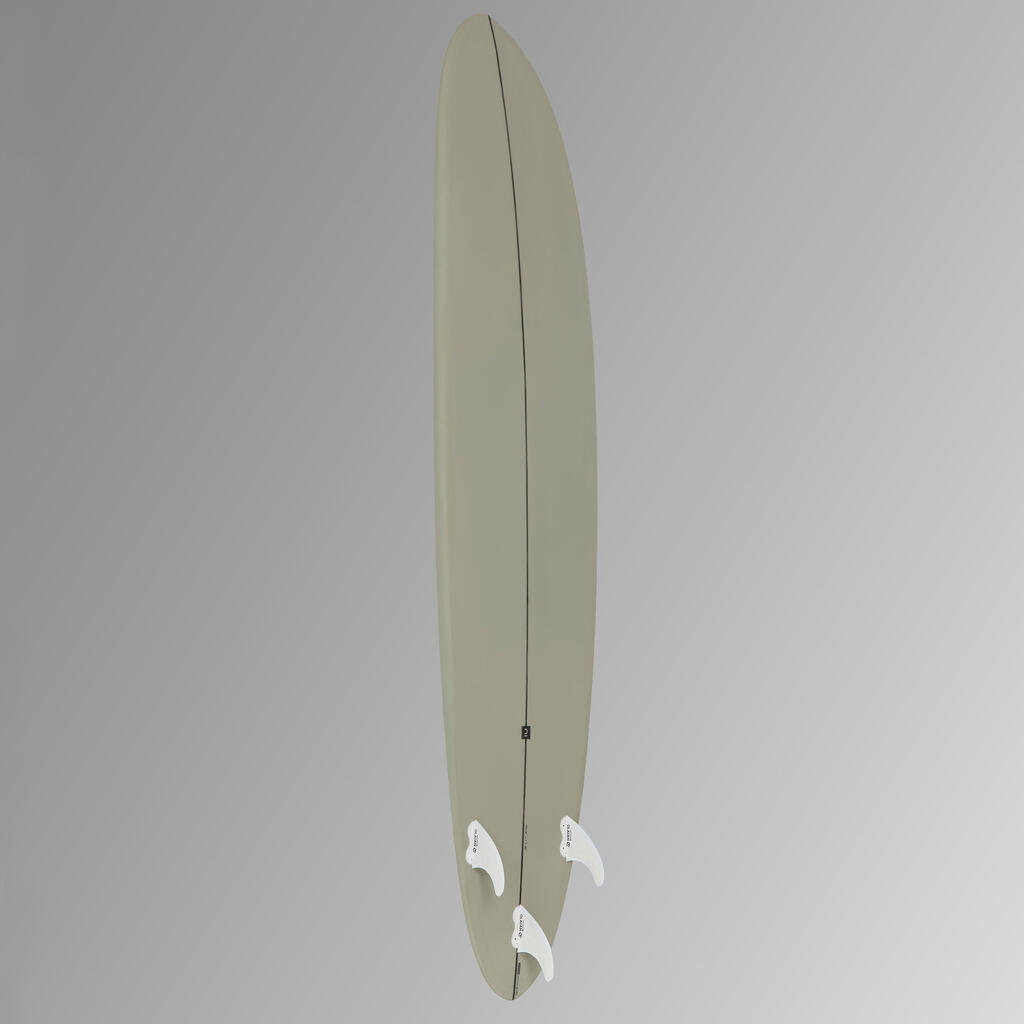Tabla de surf híbrida de 8' con 3 quillas Olaian Surf 500 gris