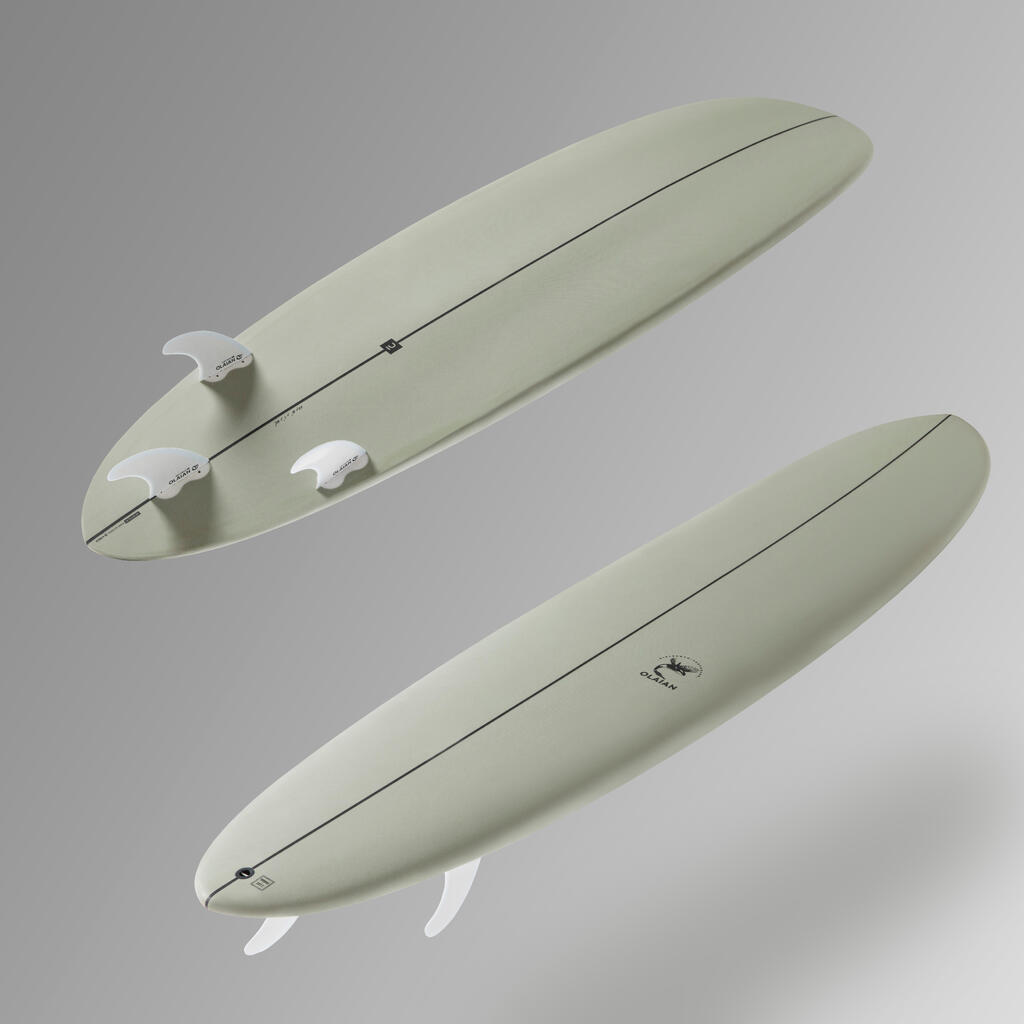 Tabla de surf híbrida de 8' con 3 quillas Olaian Surf 500 gris