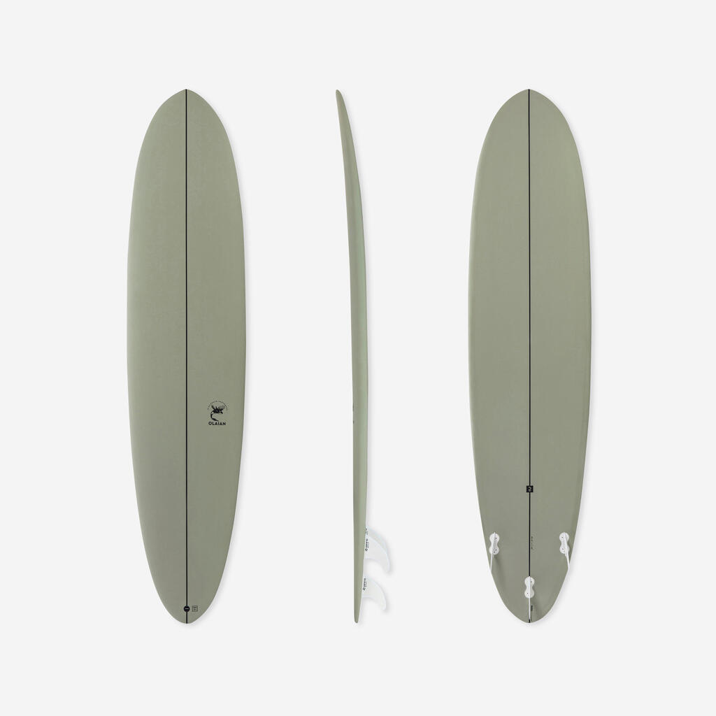 Tabla de surf híbrida de 8' con 3 quillas Olaian Surf 500 gris