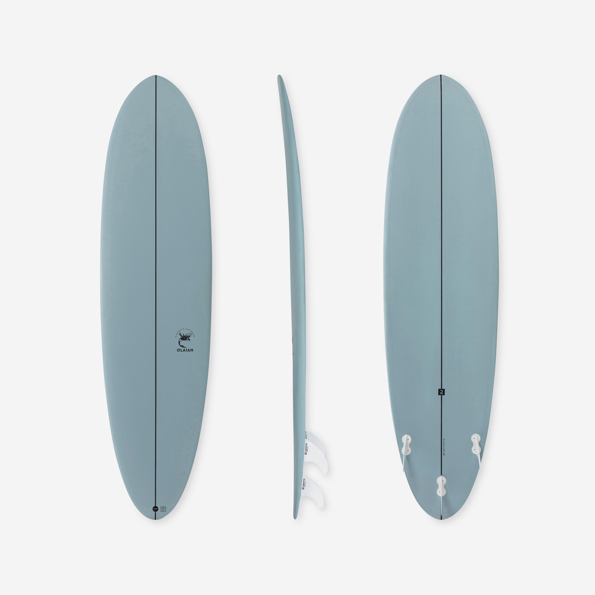 OLAIAN SURFBOARD 500 Hybrid 7' with three fins.