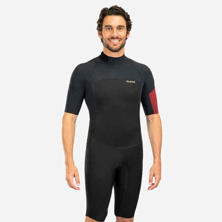 Men's surfing 1.5 mm stretch neoprene 500 shorty wetsuit - Burgundy
