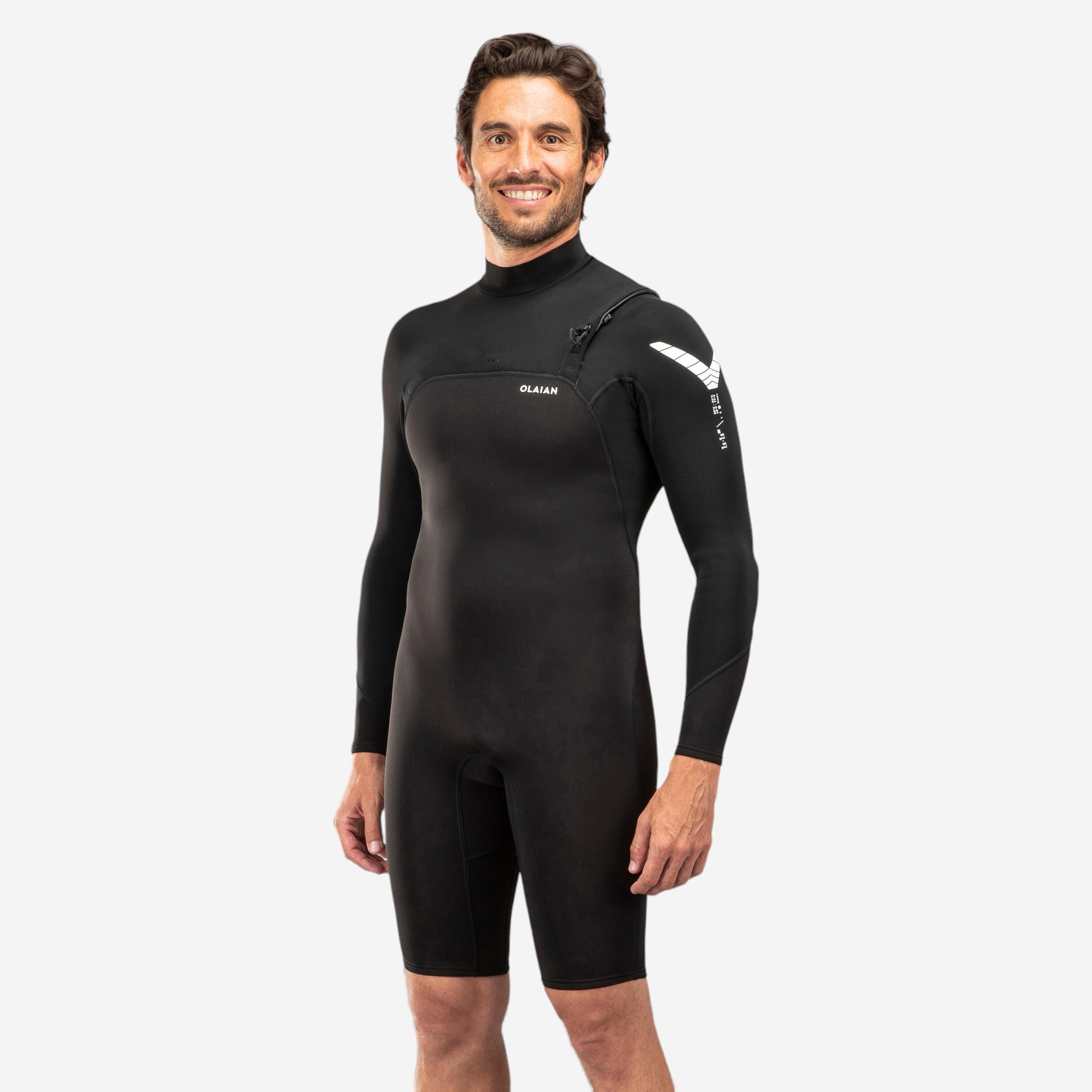 Combinaison surf shorty 900 néoprène no zip homme noire manches longues 1,5 mm - Sports de glisse - OLAIAN- Clubs - Entreprises - Collectivités - Associations