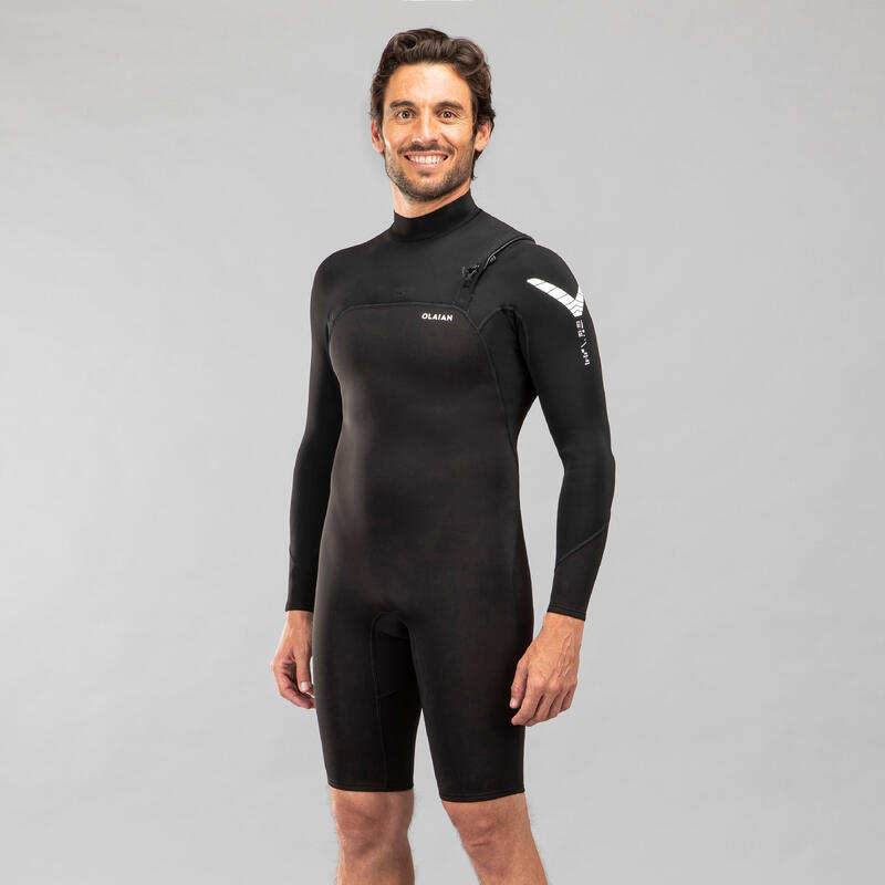 Combinaison Surf shorty 900 Néoprène No Zip Homme noire Manches Longues 1,5 mm