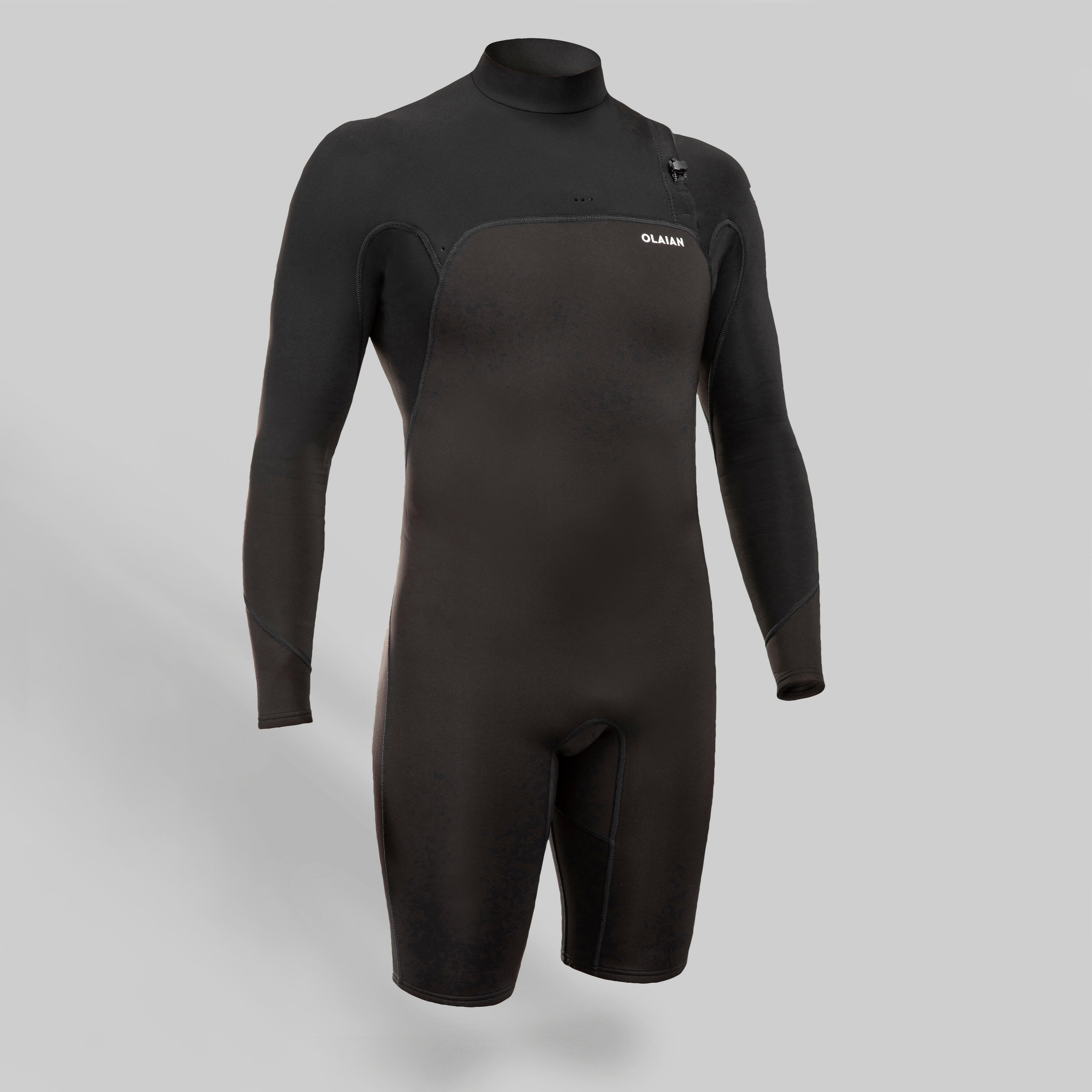 OLAIAN Men's Surfing Neoprene Long Sleeve No Zip Shorty Wetsuit 900 1.5 mm - Black