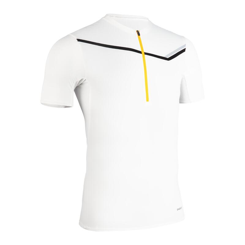 Camiseta Trail Running Hombre Blanco Manga Corta Cremallera