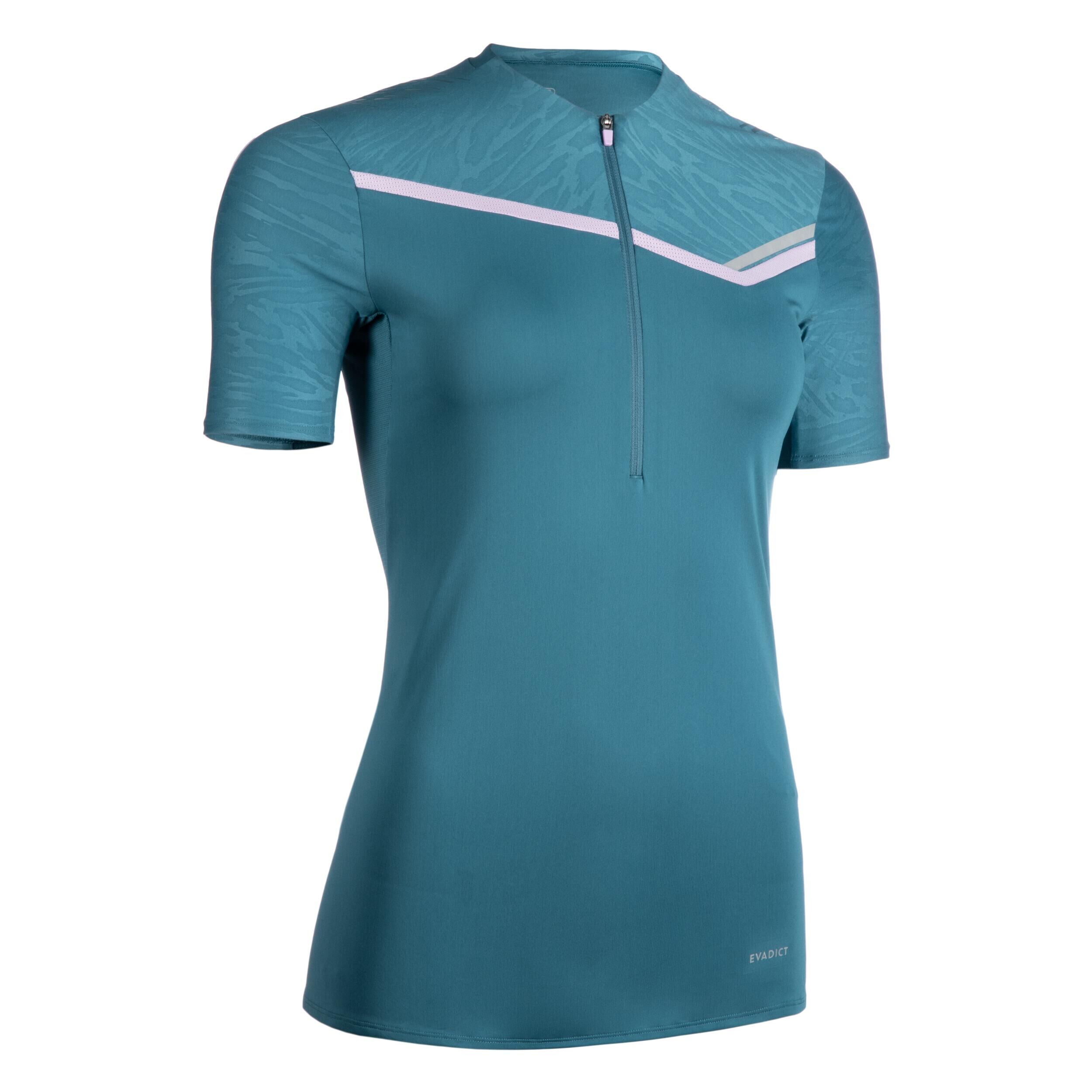 EVADICT WOMEN'S TRAIL RUNNING SHORT-SLEEVED ZIP T-SHIRT - BLUE