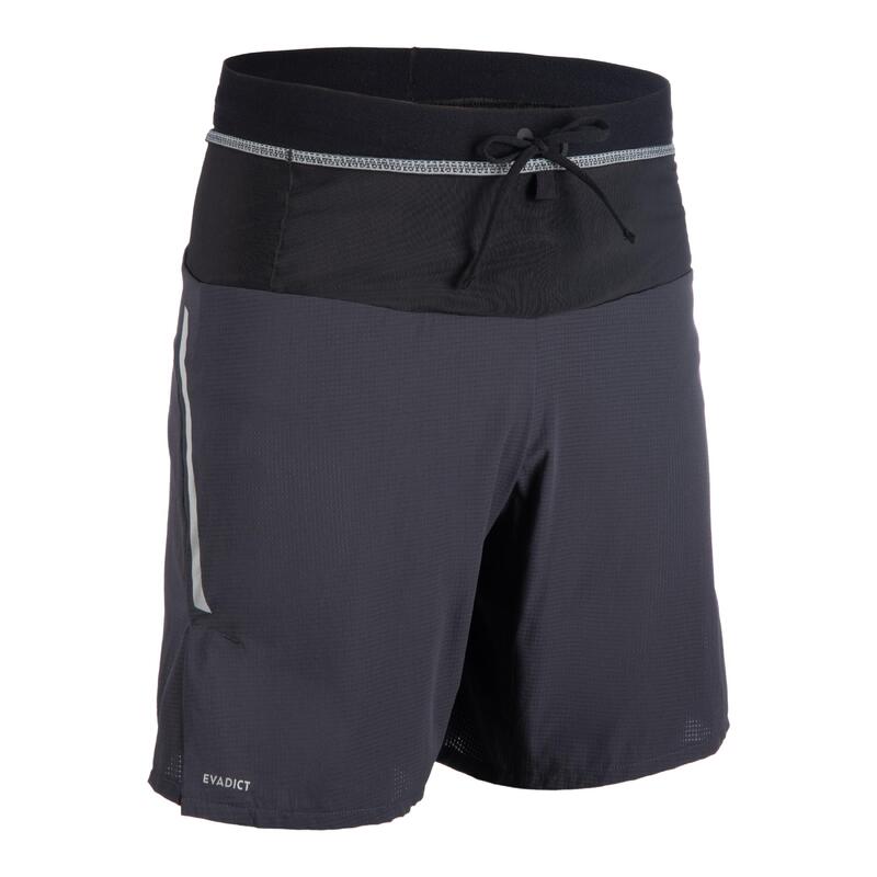 SHORT DE TRAIL RUNNING BAGGY HOMME GRIS FONCE