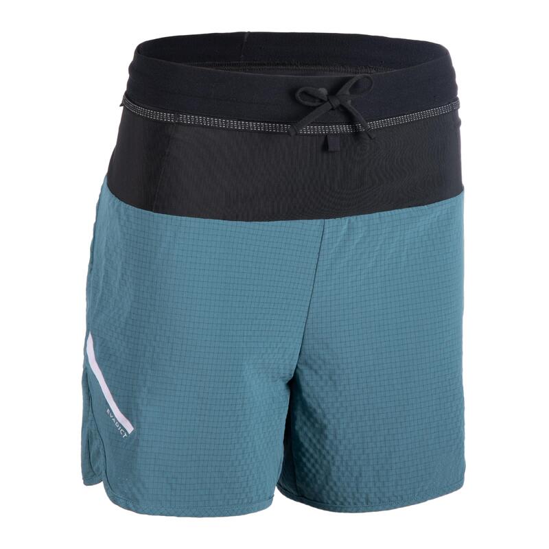 Pantalón corto trail running holgado Mujer azul