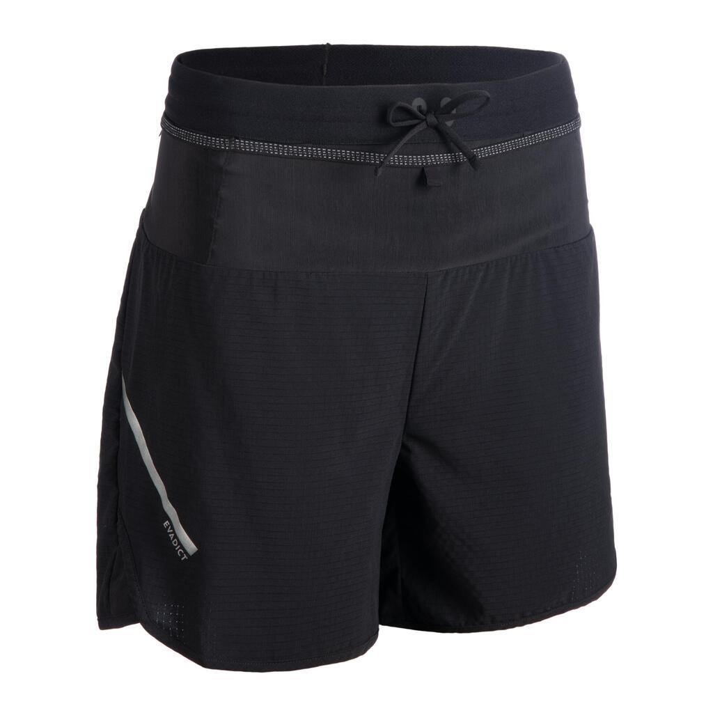 Short de trail running baggy femme noir