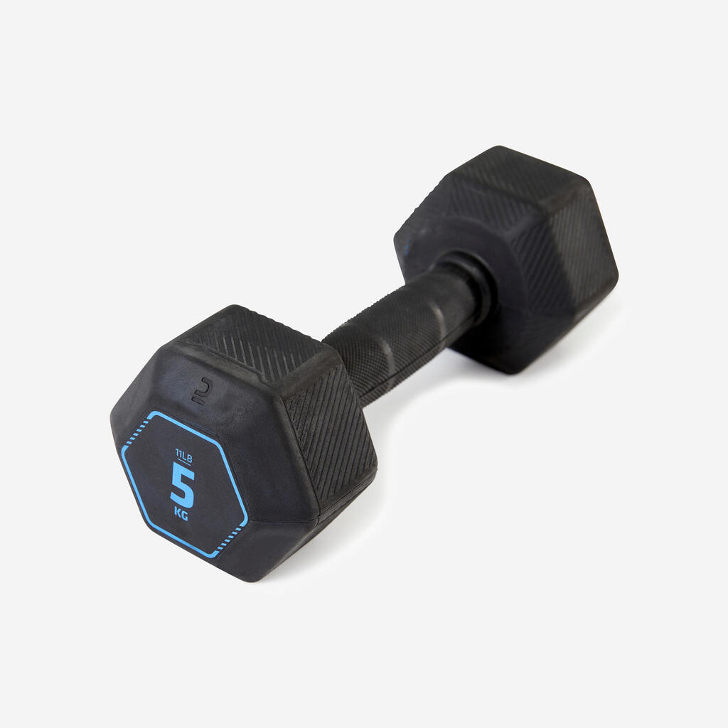 Haltère de cross training et musculation 5 kg - Dumbbell hexagonale noire