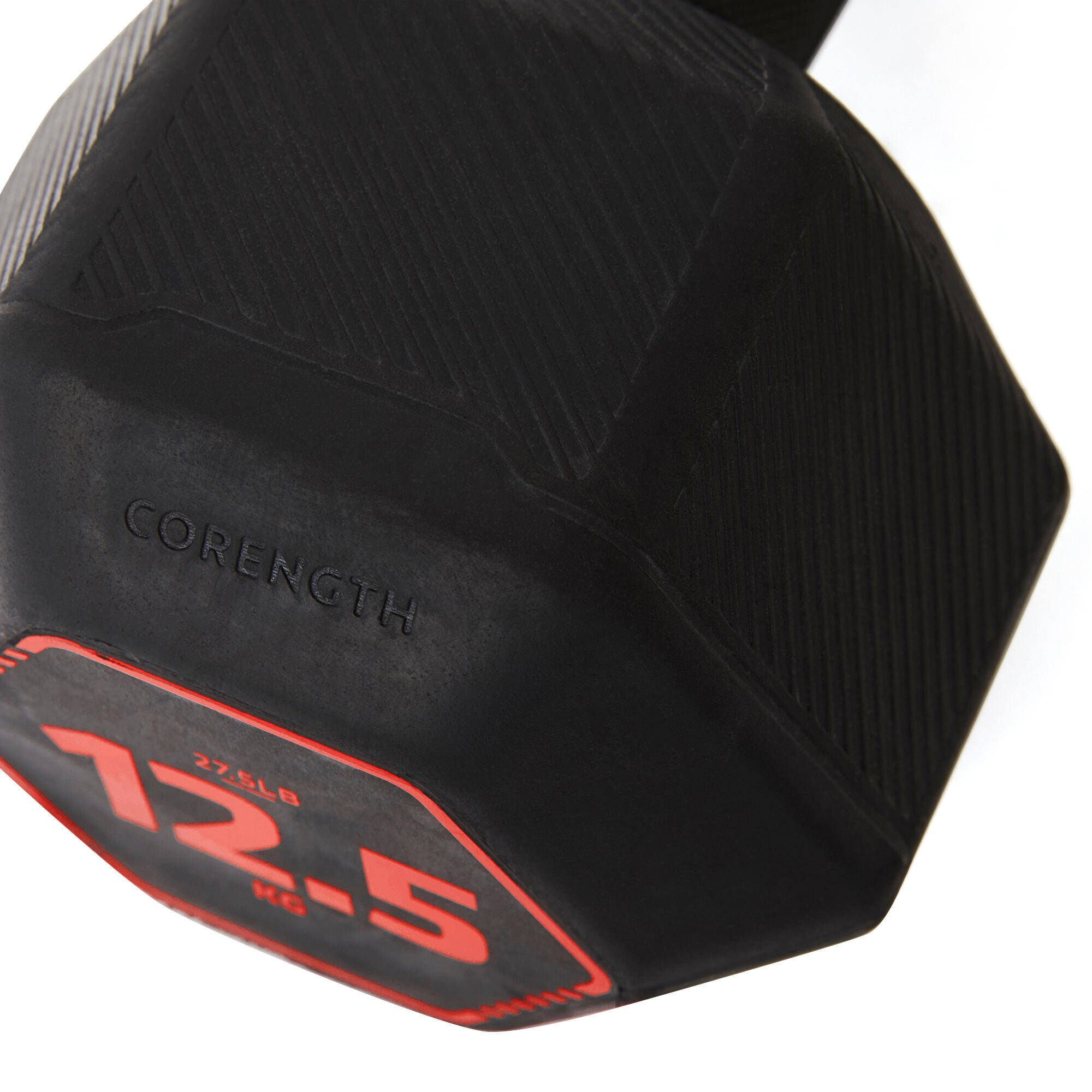 Hex Dumbbell 12.5kg, Rubber and Recycled Cast Iron with Ergonomic Grip - Black -  4