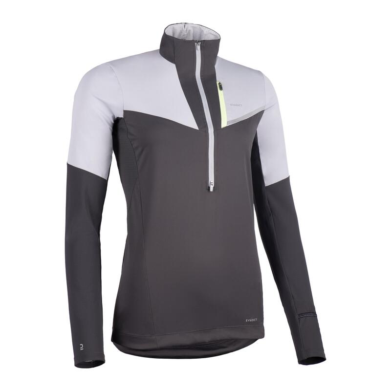 Camiseta Trail Running Mujer Gris Softshell Manga Larga