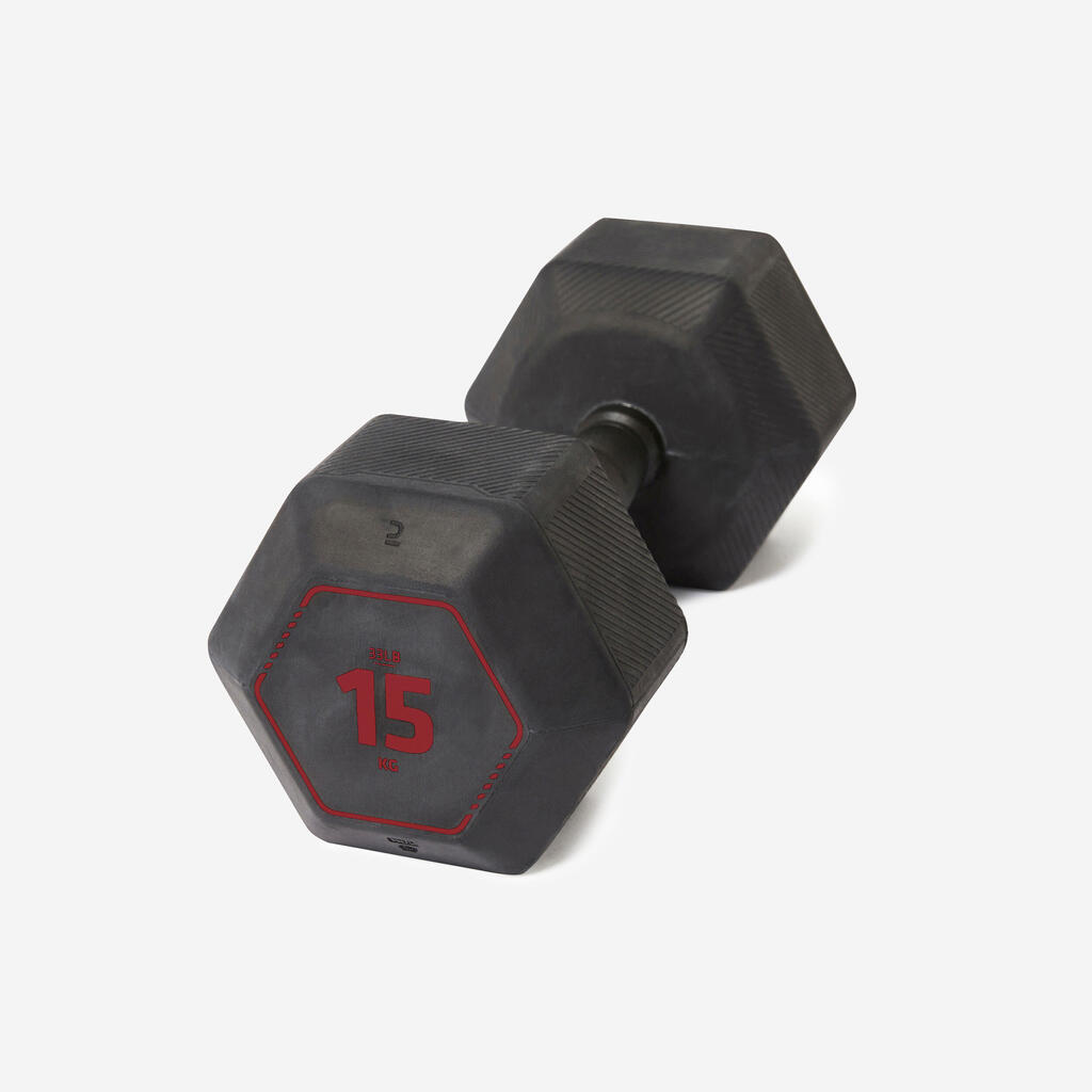 Sešstūraina universālo treniņu hantele “Hex”, 15 kg, melna