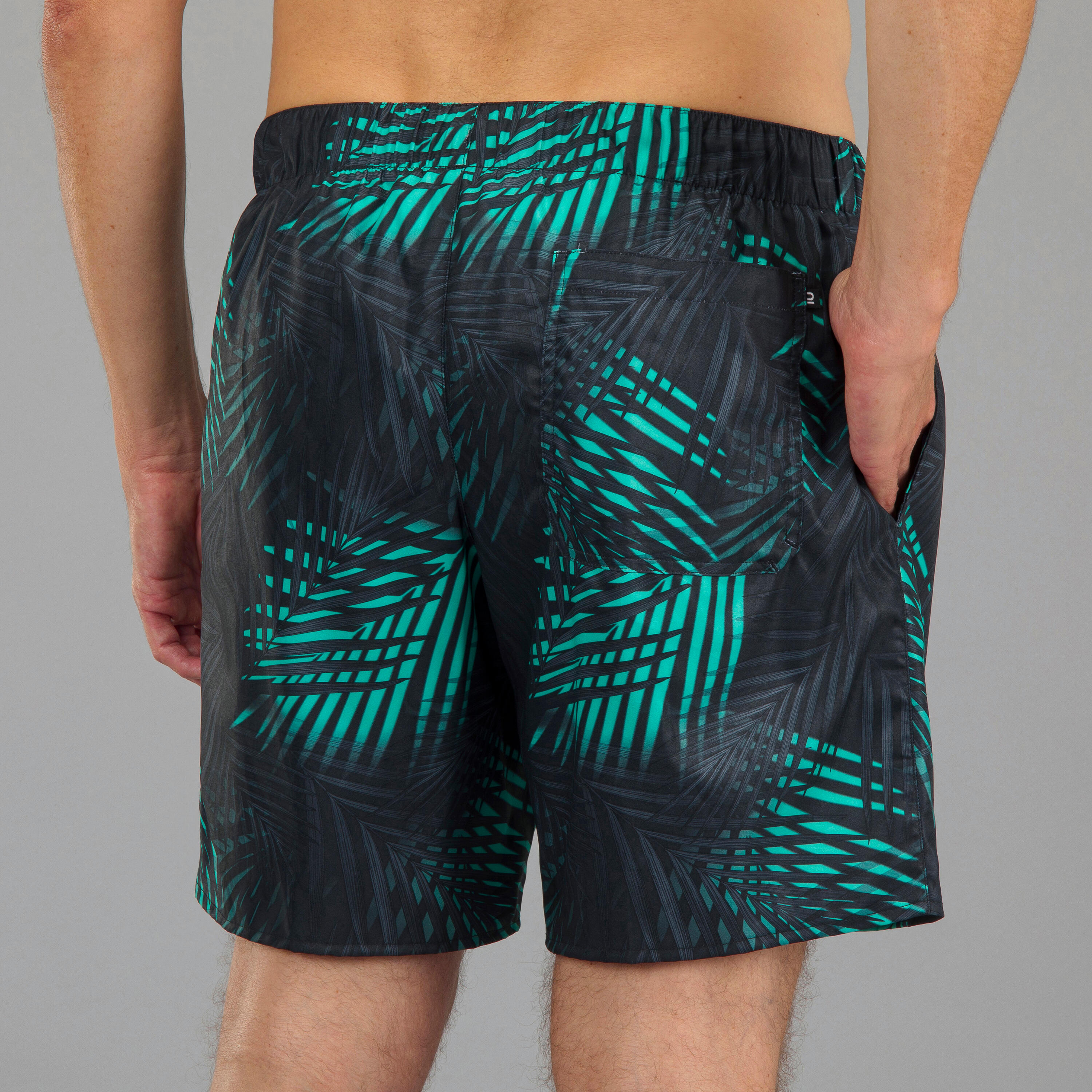 Men's Swim Shorts 15" - 100 Palm black turquoise 4/8