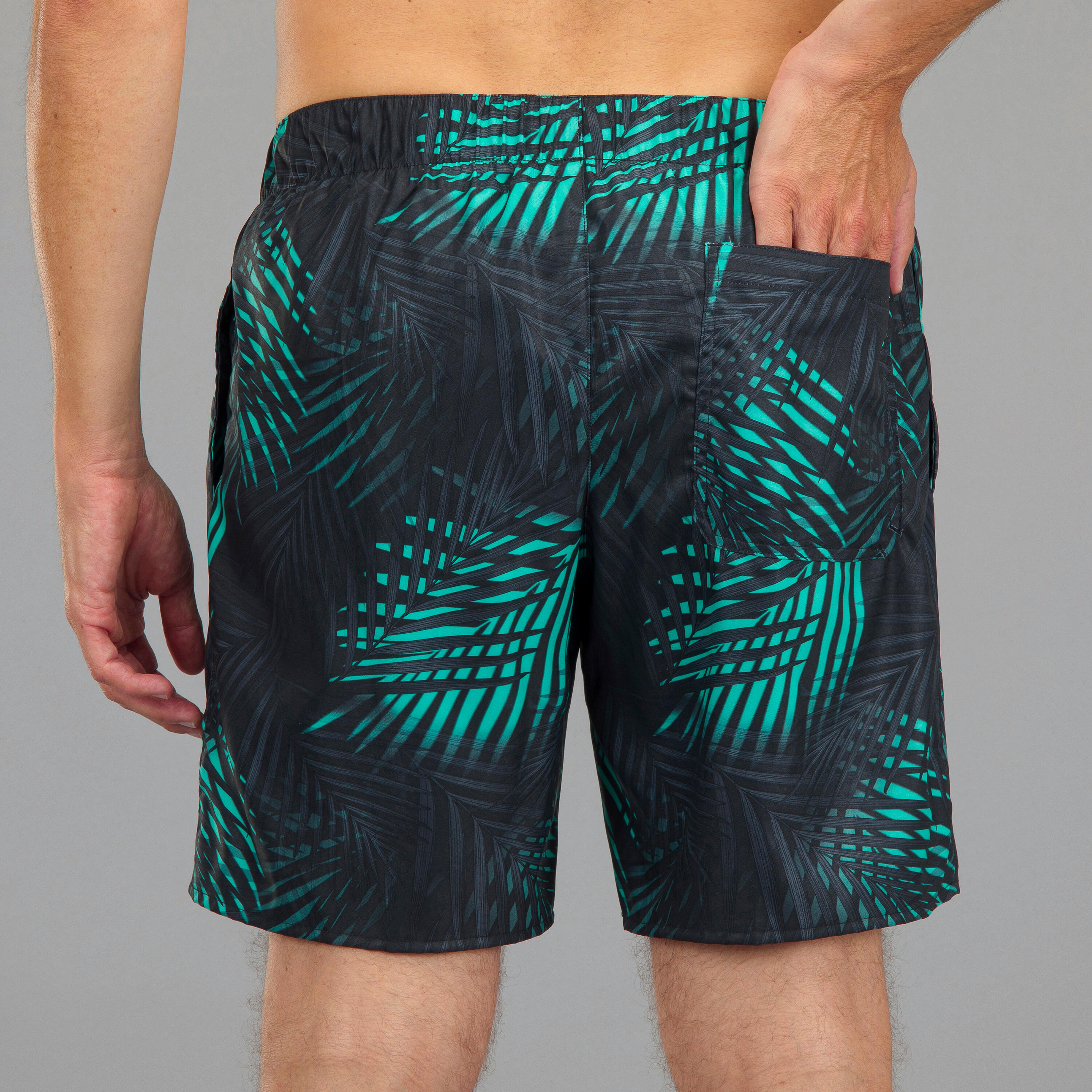 Men's Swim Shorts 15" - 100 Palm black turquoise 6/8