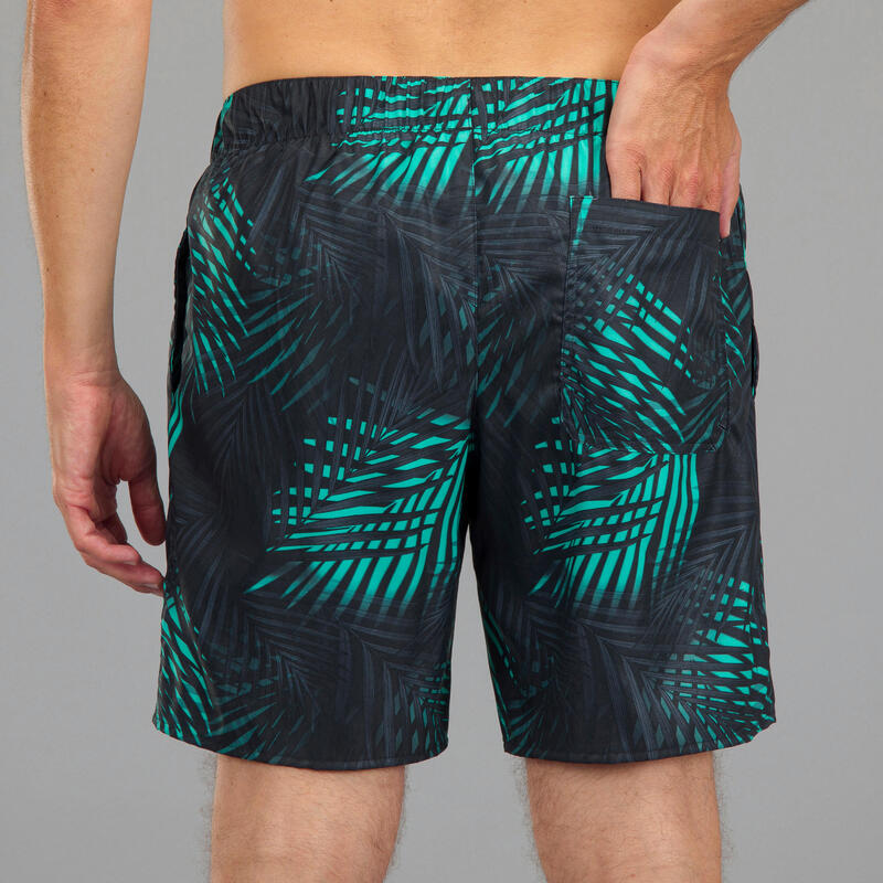 Zwemshort voor surfen heren 15" 100 zwart turquoise met palmprint