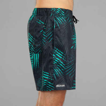 Men’s Swim Shorts 15" - 100 Palm black turquoise