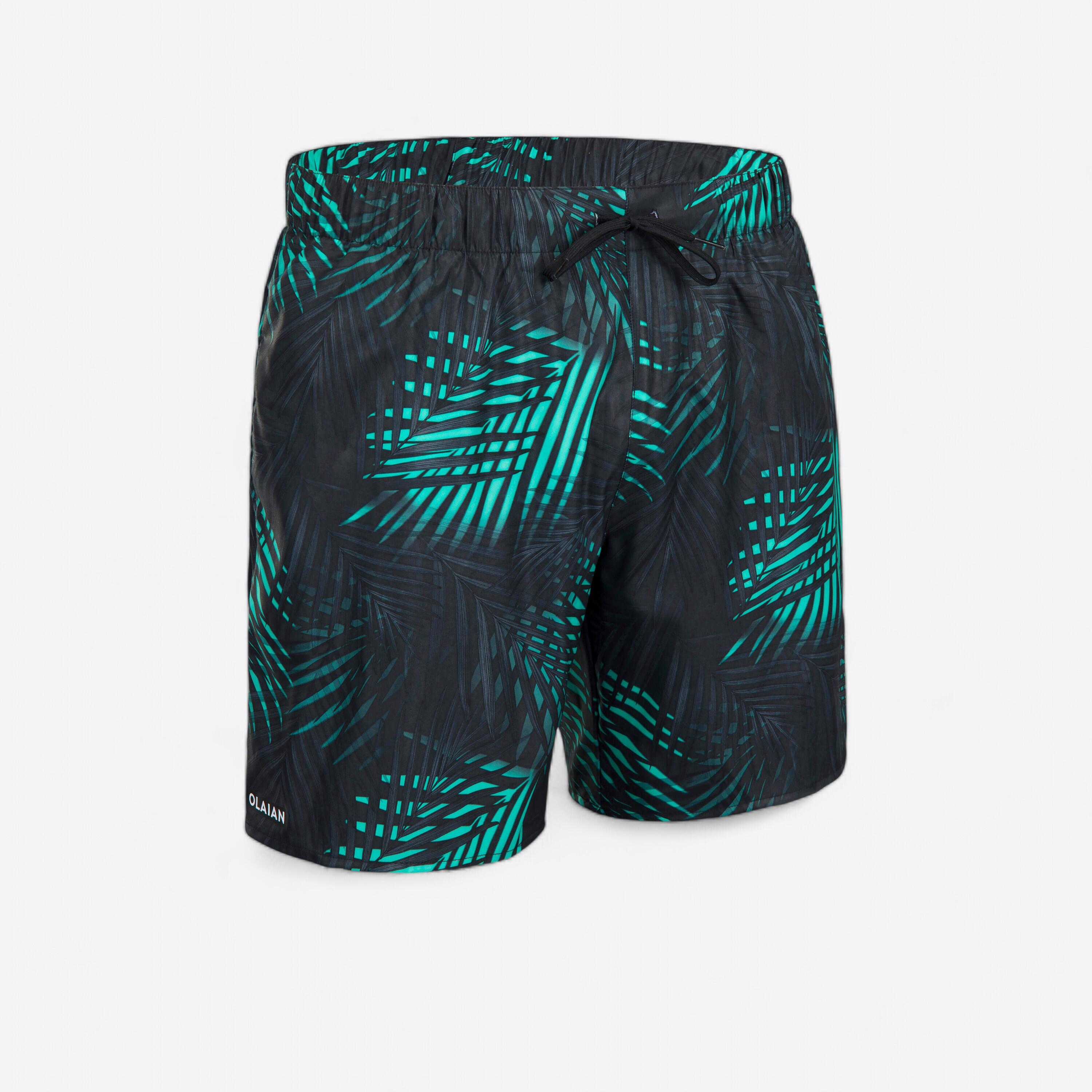 OLAIAN Zwemshort voor surfen heren 15" 100 zwart turquoise met palmprint