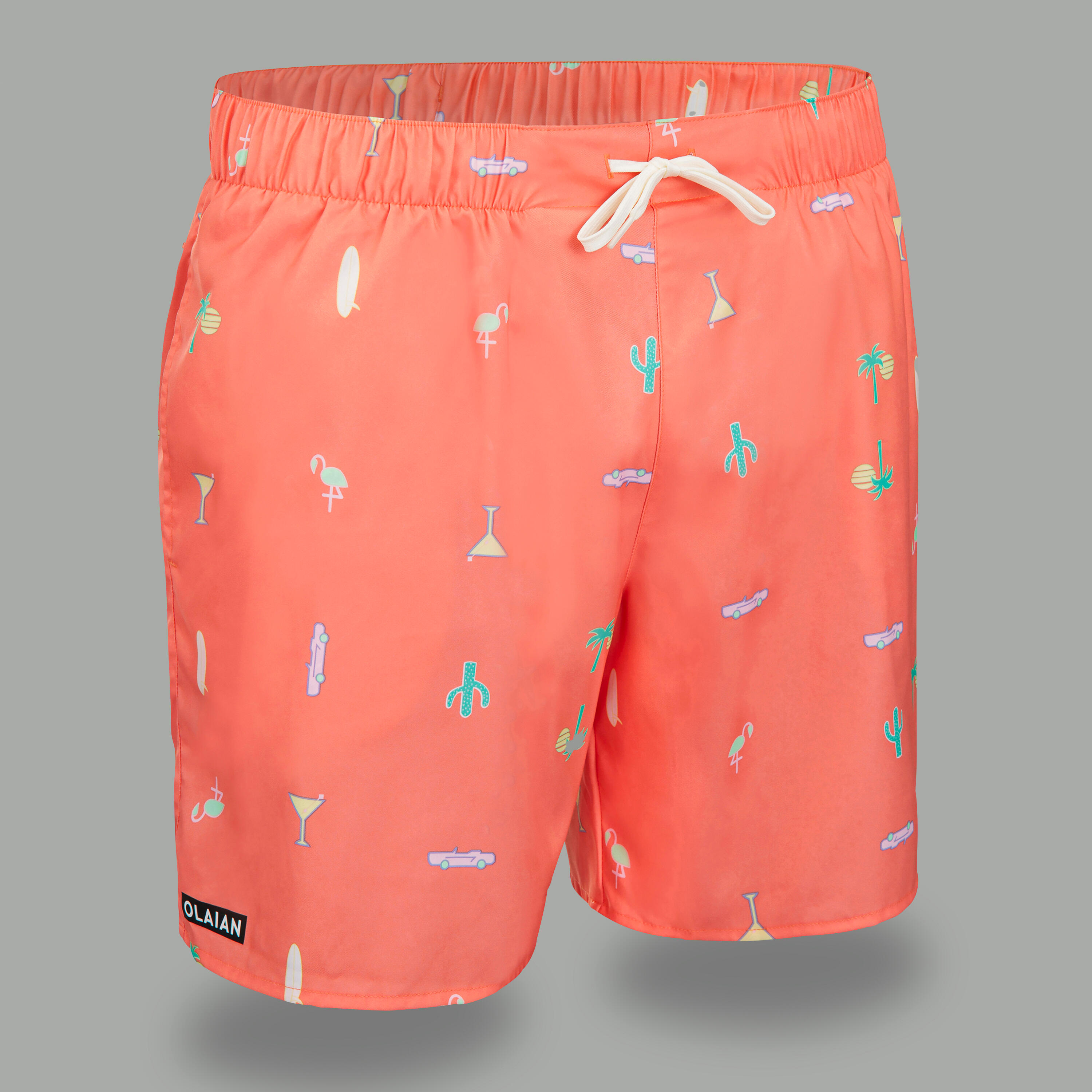 Men's Surfing Boardshorts - BS 100 Cosmic Coral - Coral red