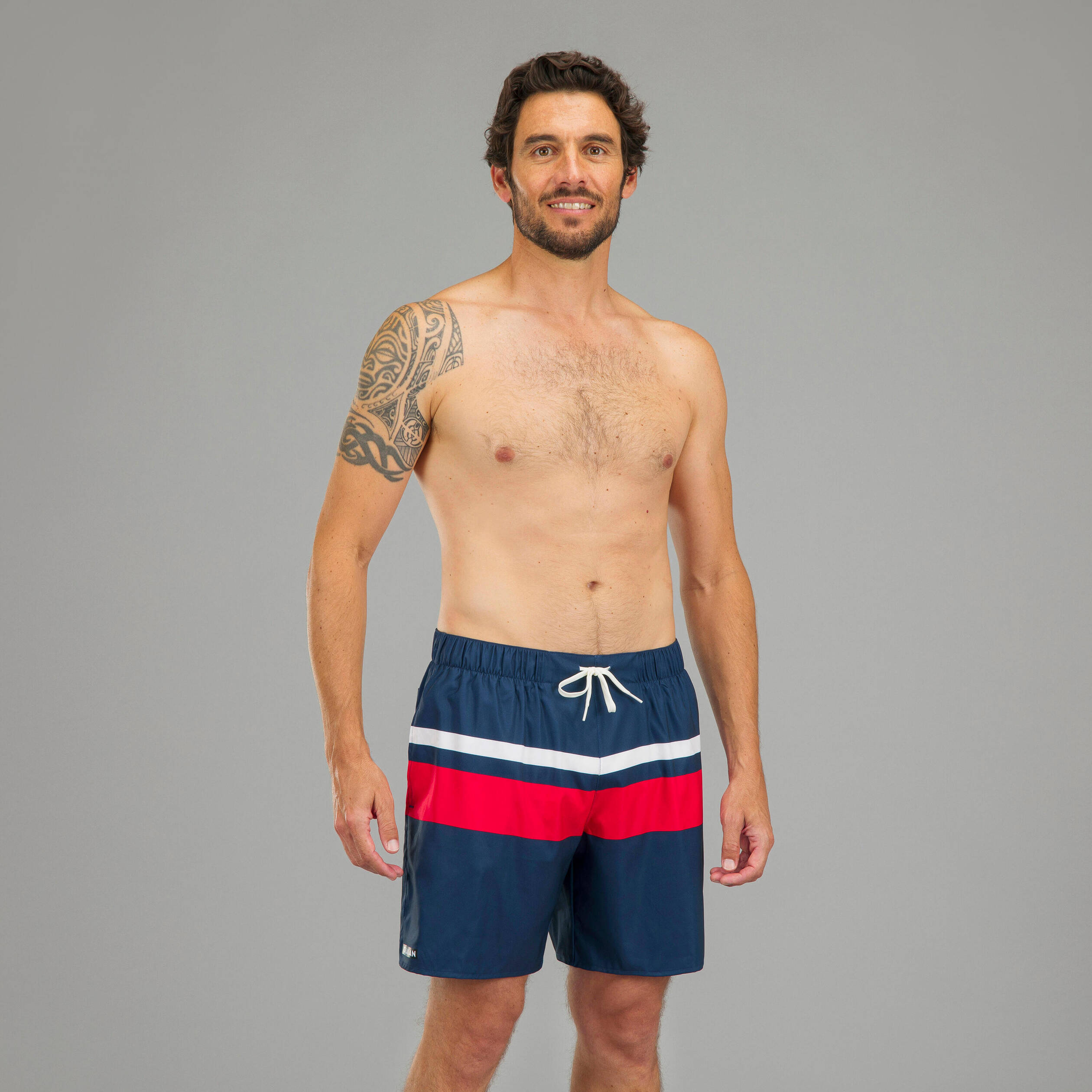 Men Surfing boardshorts 100 15" Eco POPSTRIPE BLUE