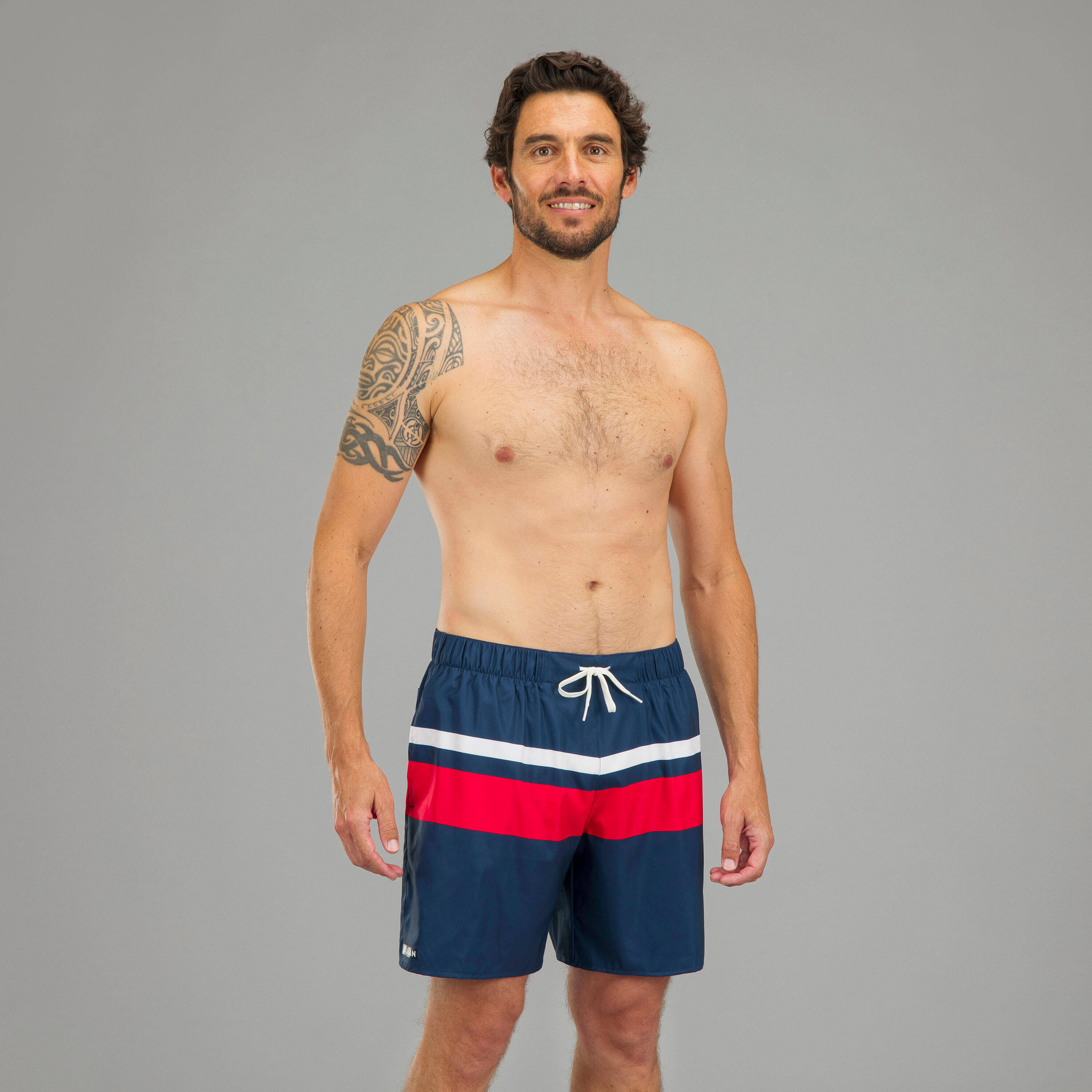 Men Surfing boardshorts 100 15" Eco POPSTRIPE BLUE -  1