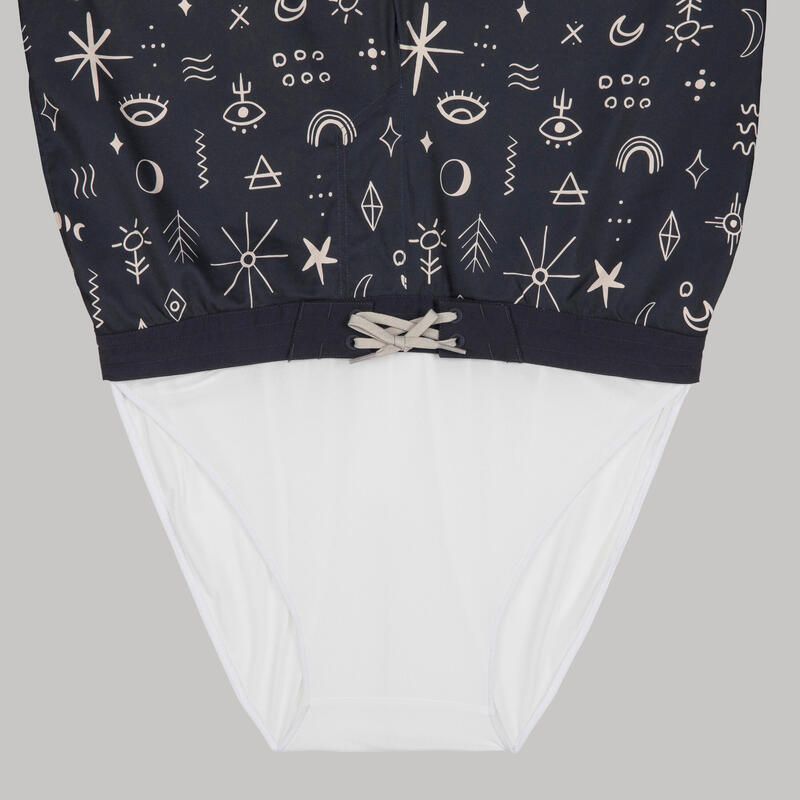 Erkek Uzun Deniz Şortu/Boardshort - Siyah - Sembol Desenli - 100